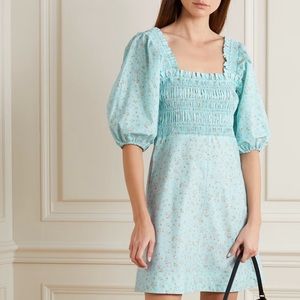 Ganni Shirred floral-print organic cotton-poplin mini dress